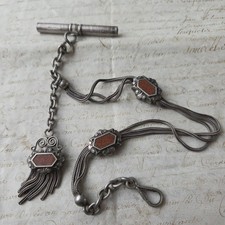 Chaine Montre CHATELAINE Argent Agate Aventurine Coulissants Breloque Clé XIXè 