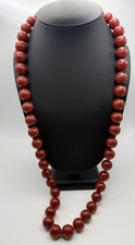 Vintage Cherry Red Statement Necklace Large Hard Plastic Beads 40" Knotted