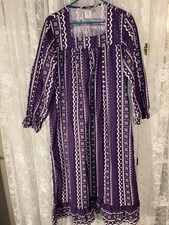 100% cotton Women’s M Purple/White Geometric Square Neck Puff Sleeve Midi Dress