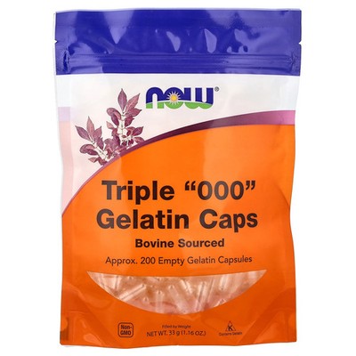 Now Foods Triple 000 Gelatin Caps 200 Empty Gelatin Capsules GMP Quality Assured