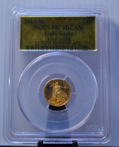2014-W $5 AMERICAN EAGLE FIRST STRIKE PCGS PR70 DCAM 1/10 OZ U.S GOLD PROOF COIN