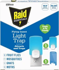 Raid Essentials Flying Insect Light Trap Starter Kit, 1 Device + 1 Refill