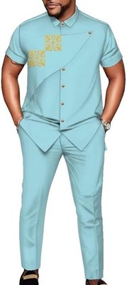 African Shirts and Pants for Men Applique Casual African Mens Clothing Sets