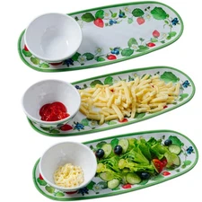 Strawberry Melamine Chip and Dip bowl Serving platter, Set of 3. Rectangular ...