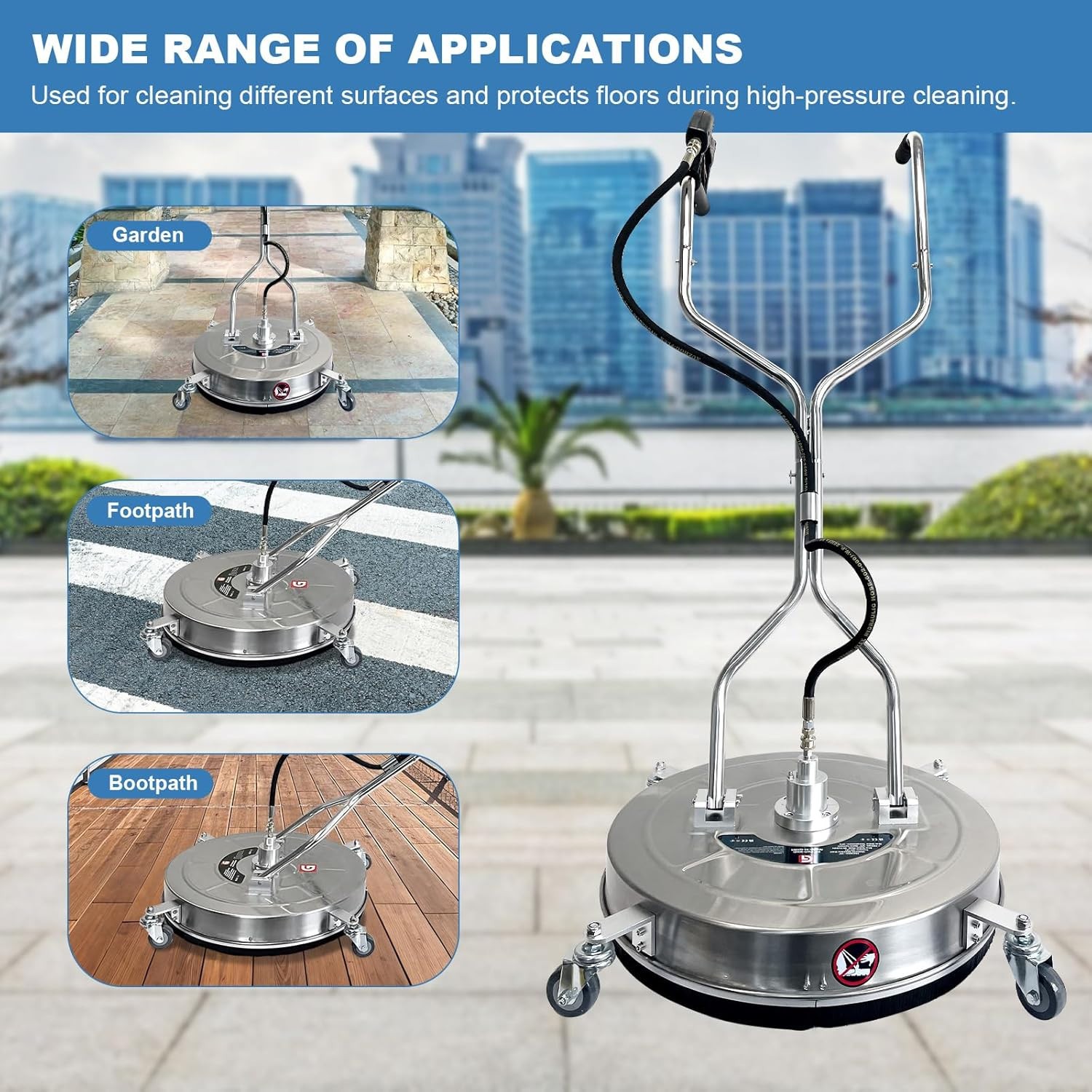 24'' Pressure Washer Surface Cleaner 4900PSI Stainless Steel Surface Cleaner