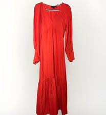 Banana Republic Maxi Dress Womens Size 4 Red Orange Long Sleeve BoHo Lightweight