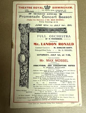 MAX MOSSEL Concert Programme Theatre Royal Birmingham 1911