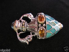 BARBARA BIXBY PROFUMO AUGURI BOTTIGLIA ESALTATORE CIONDOLO SMALTO CITRINO TOPAZIO PESCE ssk