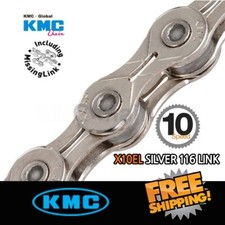 KMC X10EL Chain 10 Speed 114 link,Silver with Missing Link for Road / MTB Bike