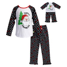 Girl 4 5 6 and Doll Matching Santa Christmas Black Pajamas Outfit American Girl