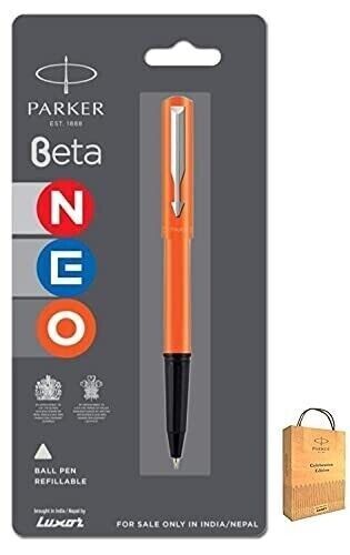 PARKER BETA NEO BALL PEN WITH STAINLESS STEEL ORANGE BODY SS TRIM - Picture 1 of 3