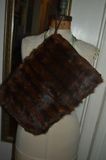 vintage dark brown striped muskrat fur hand warmer muff purse large