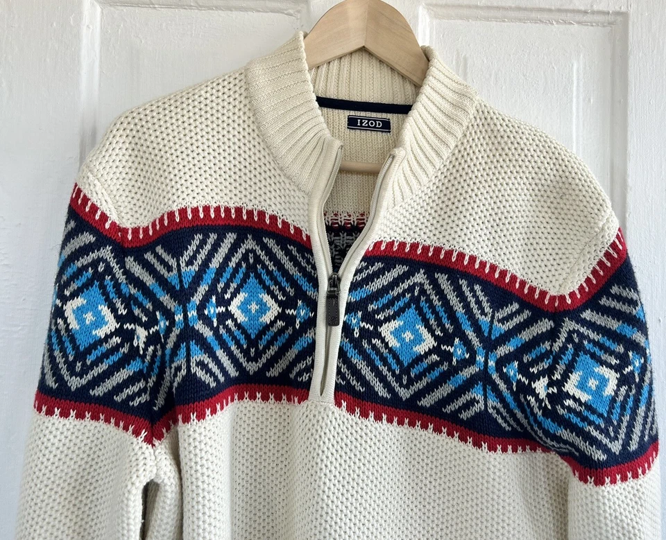 Suéter Izod Para Hombre Talla L Algodón Pesado Tejido Gofre 1/4 Cremallera Foto 3 de 4