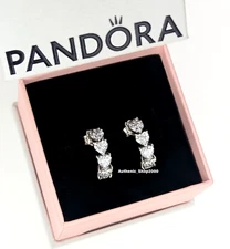 New 100% Authentic PANDORA 925 Ale Sparkling Hearts Open Hoop Earrings 293657C01