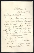 Reverdy Johnson Signed Letter – Prominent Lawyer – Dred Scott, Mary Surratt