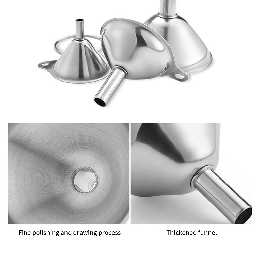 2/3X Stainless Steel Funnel Oil Liquid Funnel Metal Funnel With