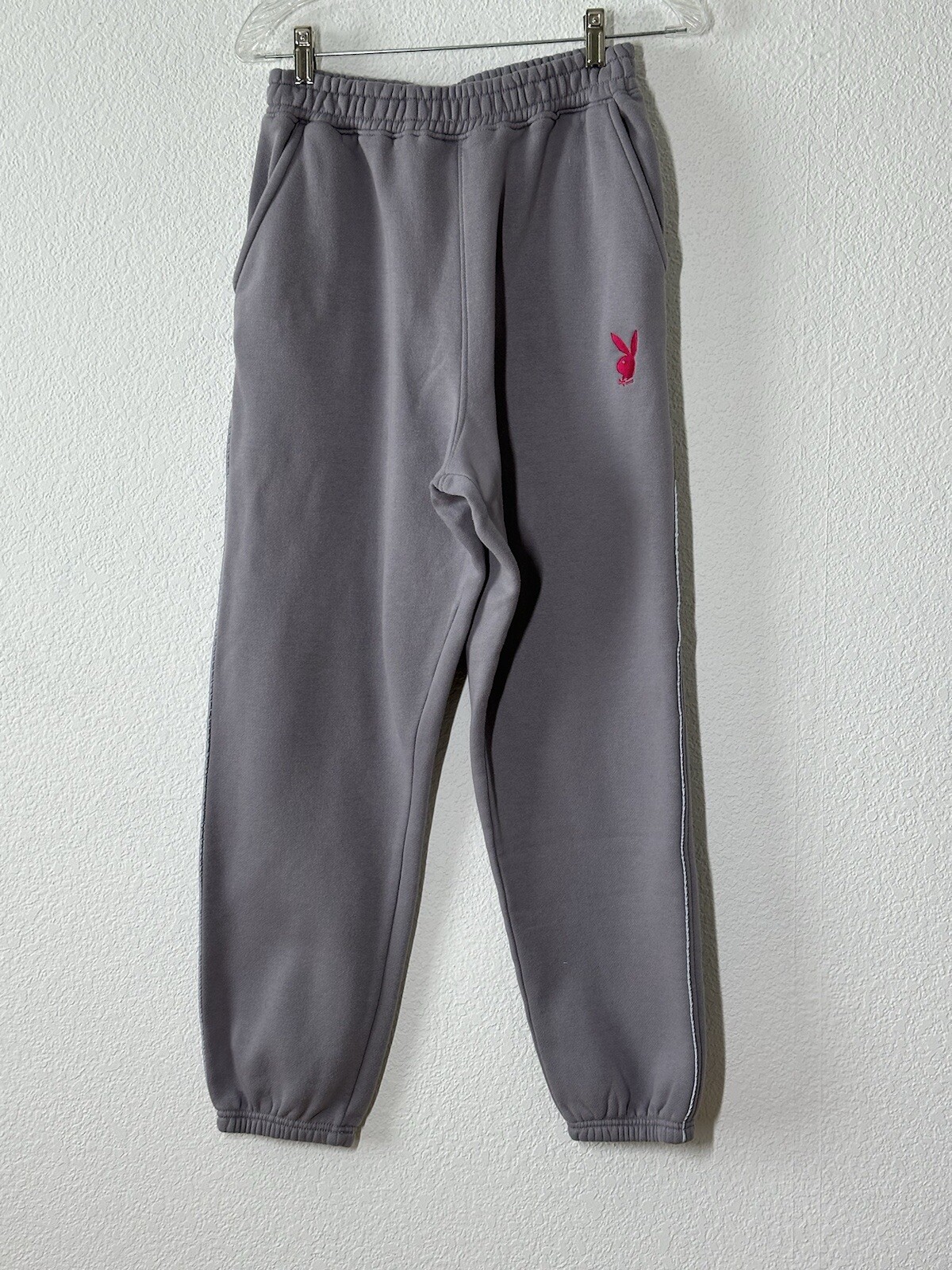 Playboy Logo Sweatpants Womens Small Gray Jogger Pockets Casual Tapered 26x27.5