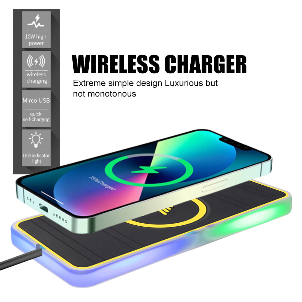 15W Car Wireless Phone Charger Pad Fast Charge Mat w/Light for iPhone