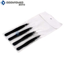 4-Piece Precision Tweezer Set With Case BLACK