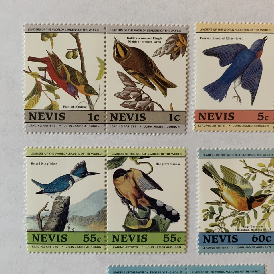 Juego de estampillas de Nevis 1985 #407-22 parejas de aves MNH OG Foto 2 de 4