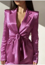 ZARA SATIN EFFECT TIED BLAZER JACKET PINK PURPLE M 8422/301