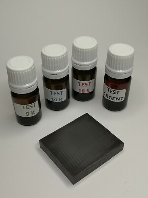 4er Set Test Reagenz 9 14 18K Gold Silber Spachtelflasche + Prüfstein + Anleitung
