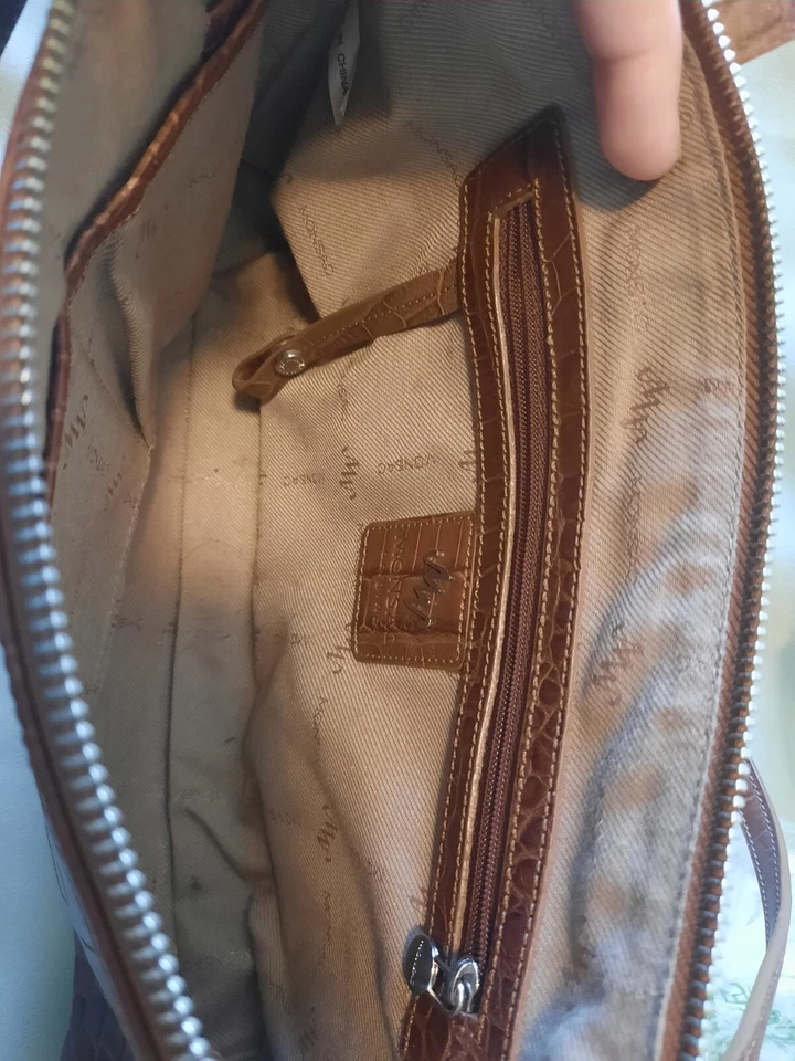 Bolso de mano vintage Monsac de cuero de cocodrilo en relieve marrón Foto 3 de 4