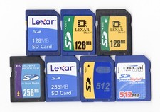 Lot Of 7x Lexar ATP Crucial 128MB 256MB 512MB MEGABYTE SD Camera Memory Cards