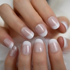 24 Short Press on nails kit w/ glue ombre french tip white pink gradient nude