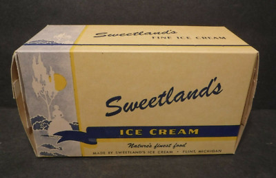 NOS - Sweetland's Fine Ice Cream One Quart Carton No. 515 B Flint Michigan 1936