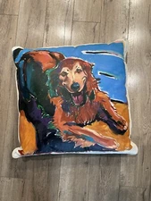 Hand Painted Dog Pillow Covers Canvas Fabric 24” X 25” Connie Connally Set 2