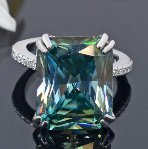 RARO ANILLO SOLITARIO DE 10,60 quilates diamante azul corte radiante anillo de plata 925 - Imagen 3 de 9