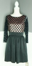 ELIZA J Illusion Dress Womens Black Polka Dot Overlay Fit & Flare Sheer Size 8P 