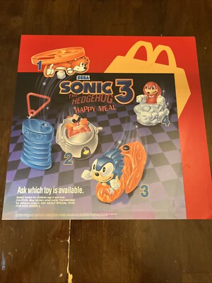 VTG Sega 1993 Sonic The Hedgehog 3 McDonald's Happy Meal Translite Sign 14x14