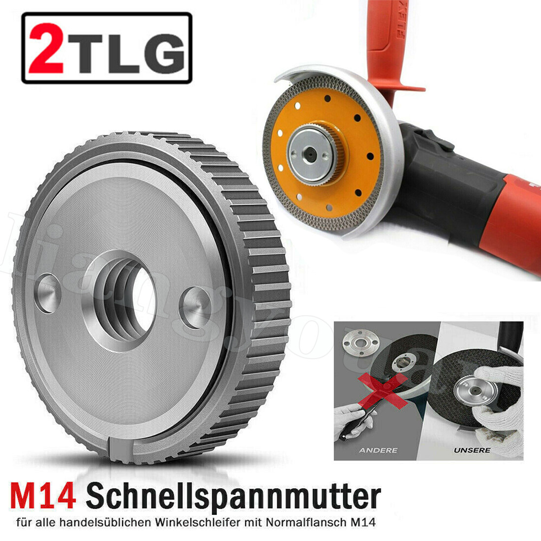 Schnellspannmutter M14 Für Winkelschleifer – 2 Stück, Selbstsichernd, Passend Für Alle M14-Winkelschleifer
