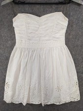 My Michelle Dress Juniors 11 White Eyelet Lace Strapless Back Zip Fit Flare Tie