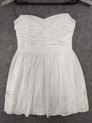 My Michelle Dress Juniors 11 White Eyelet Lace Strapless Back Zip Fit Flare  Tie | eBay