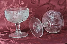 Pair of Jeanette Depression Glass IRIS & HERRINGBONE 4" Sherbet w/ Stem EXC
