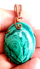 Pendente ciondolo in originale malachite MOKAITE montatura in rame