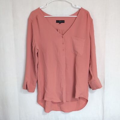 Fred David Soft Orange Vneck Buttoned Long Sleeve Blouse Size Extra Large