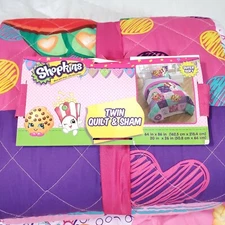 Shopkins 2 Piece Twin Quilt Comforter Sham Set Reverse Bedroom Sleepover 86x64"