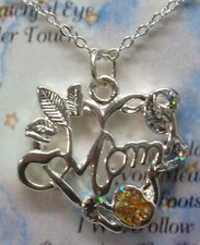 MOM Script in Heart 18 Inch Necklace Silver Plate Color Mother's Day Gift NEW