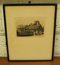 Antique Framed Lithograph ~Ann Hathaway's Cottage ~G.Underwood ~11" x 13" (SC40)