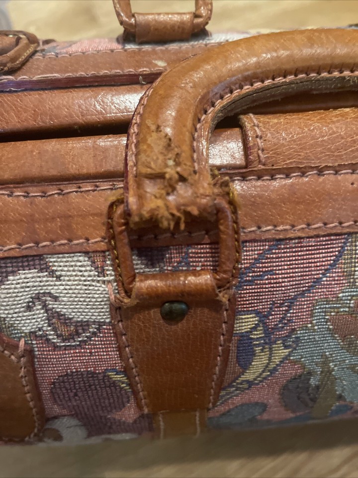 Vintage Disney Satchel Carry On Luggage Hinge Frame Leather Trim