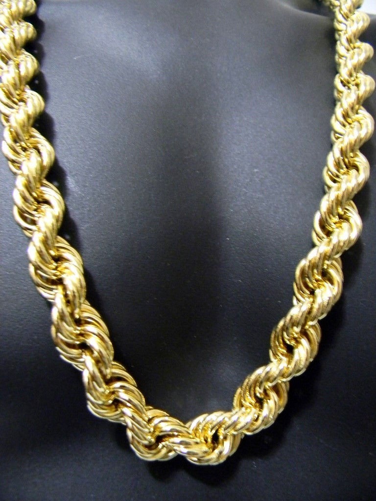 14K Gold Finish Hip Hop Rope Dookie Chain Chunky Twisted Necklace