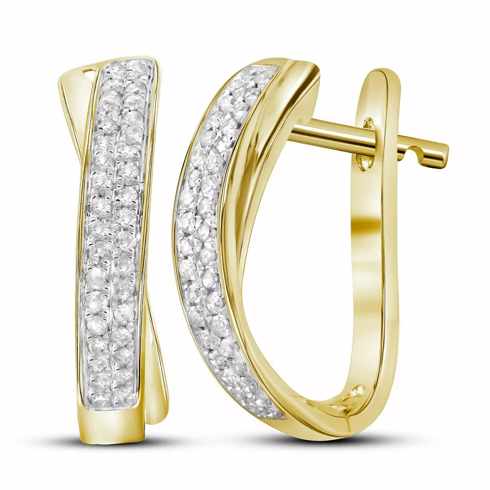 10k Yellow Gold Womens Round Pave set Diamond Hoop Earrings 1 6
