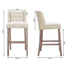 2pcs Bar Stools Linen Padded Stools Home Breakfast Pub Counter Chair Wooden Legs