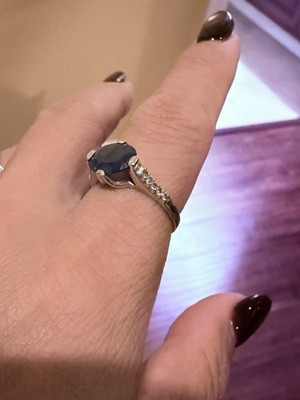 14K Weißgold natürlicher ovaler Saphir & Diamant Akzente Ring-Größe 7