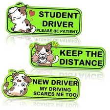 3 Pcs Student Driver Magnet for Car, 9 Inch Funny Reflective Cute Cat Student
