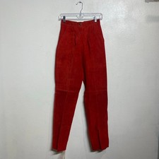 Fashion House Red High Waist Vintage Suede Leather Pants Sz 6